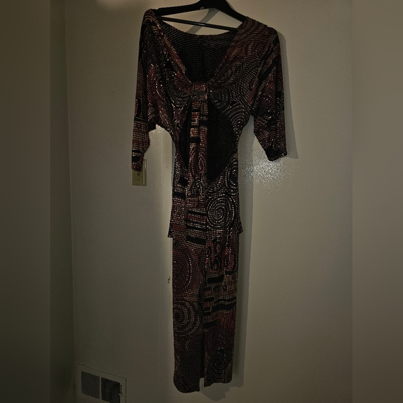 VINTAGE 1980's Janine Hand Painted Metallic Mosaic Runway Dress ITALY S - Picture 5 of 11